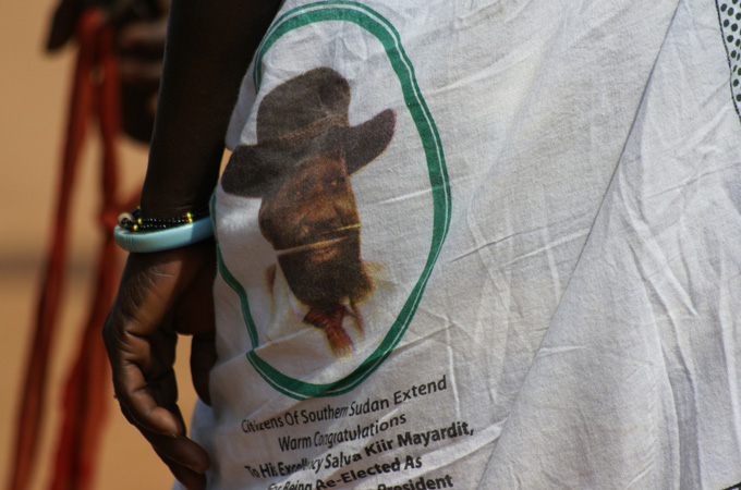 South Sudanese wearing image of Salva Kiir