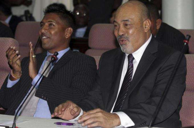 Former Surinamese dictator Desi Bouterse smiles after he was elected president in Paramaribo