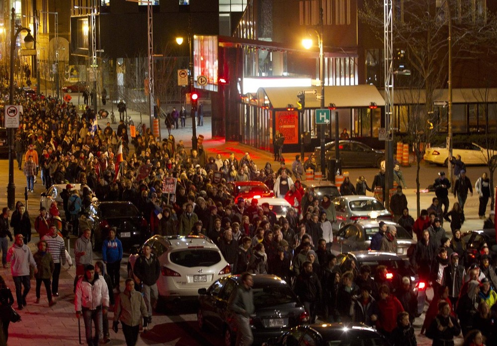 Thousands of students march as they protest against tuition hikes in downtown Montreal