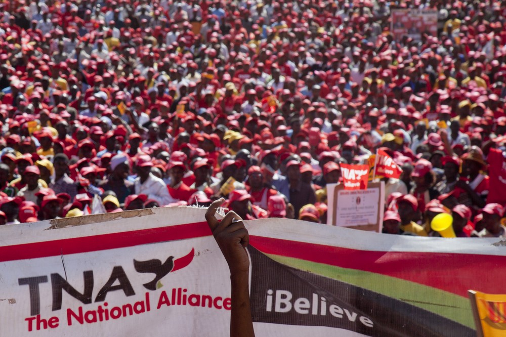 Uhuru Park in downtown Nairobi was a sea of red on Saturday as thousands of supporters of The National Alliance party gathered for the last rally before the general election.    
