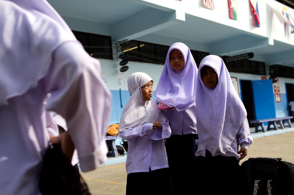 Students at Pakaharang school, a public school in Pattani province that has been attacked several times by the insurgency. Pattani is one of the three southern provinces of Thailand affected by a deadly Muslim separatist insurgency that erupted in January 2004.
