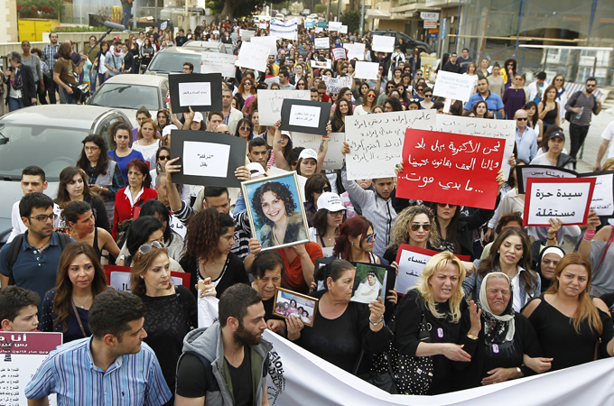 Thousands marched against domestic violence in Beirut on International Women's Day [EPA]