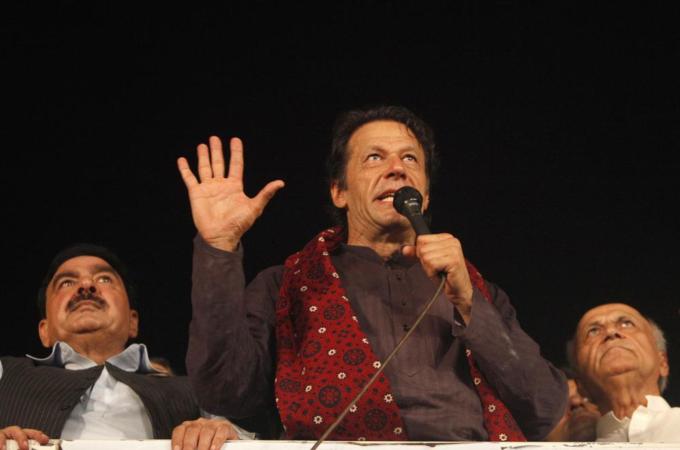 Imran Khan's 'freedom march' entered Pakistan's capital on April 15 [Reuters]
