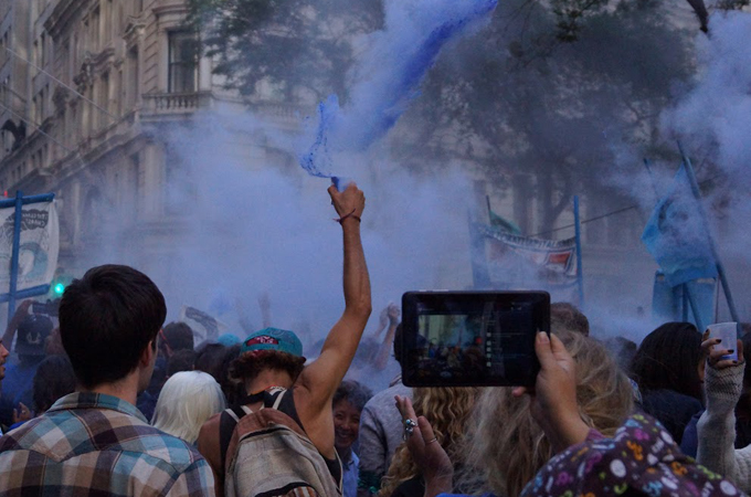 About 100 people were arrested in the protest in Lower Manhattan [Al Jazeera]