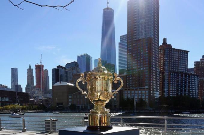 The Webb Ellis Cup at was displayed in New York City last month [Getty Images]