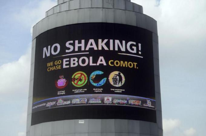 An electronic information board on Ebola in Lagos, Nigeria [AFP]