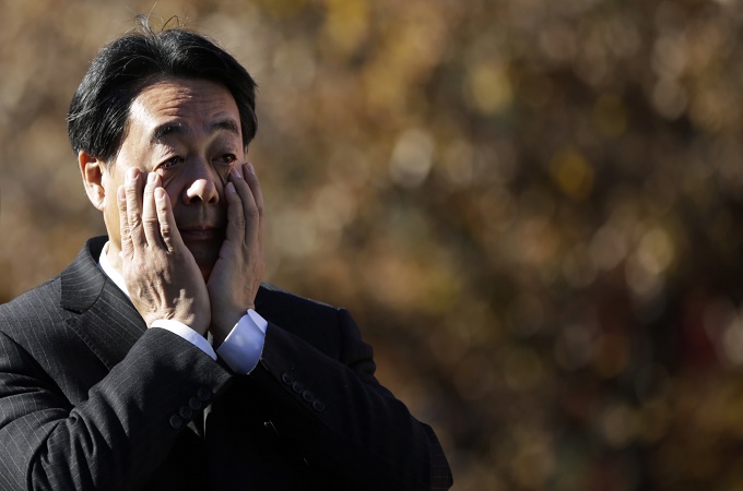 Banri Kaieda, leader of the Democratic Party of Japan, before delivering a campaign speech [AP]