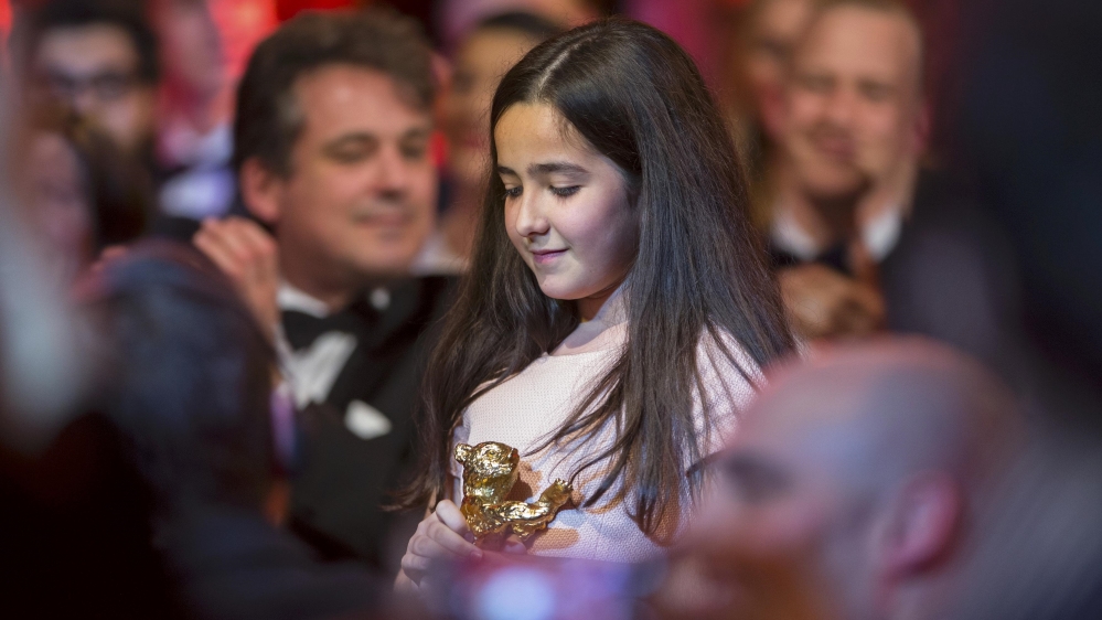 Saeidi niece of Iranian film director Panahi accepts the Golden Bear for Best Film on her uncle''s behalf during awards ceremony at 65th Berlinale International Film Festival in Berlin