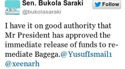 Senator Saraki announcing release of funds for the healthcare remediation in Bagega after an internet campaign [CODE project]