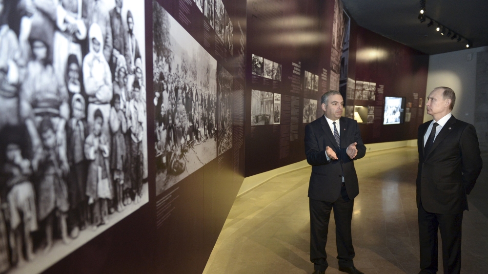 Putin was among the few world leaders to attend Friday's Armenian massacre commemoration events in Yerevan [Reuters]