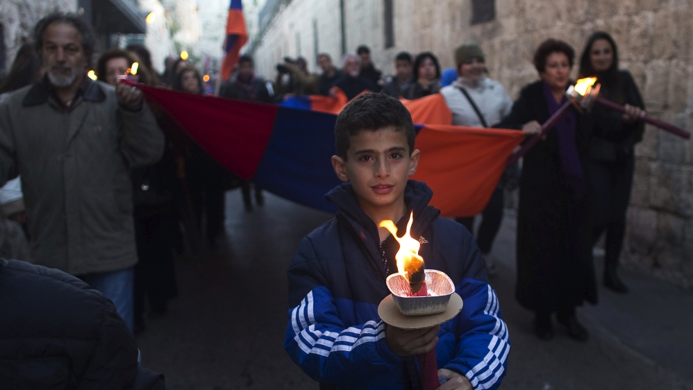 Armenian memorial march marking the 100th anniversary of the mass killings in Jerusalem''s Old City [REUTERS]