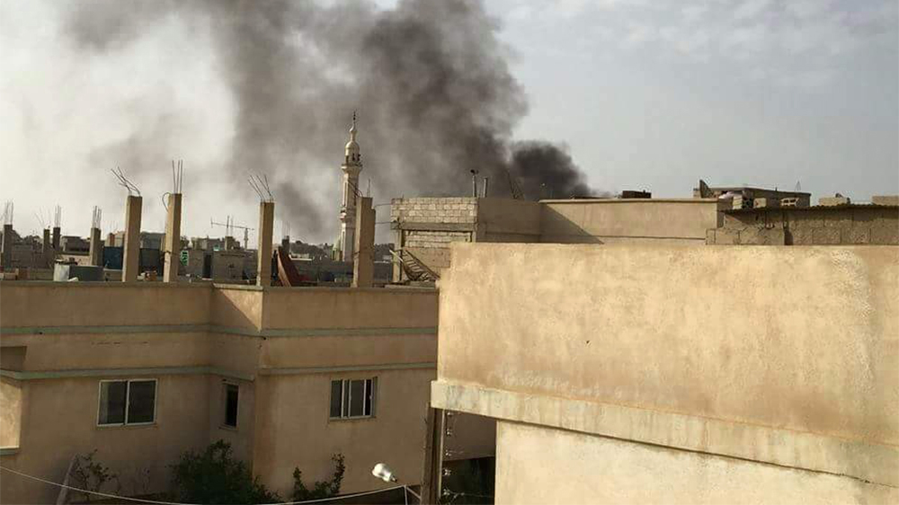 Activists distributed footage of regime air strikes on Monday morning 