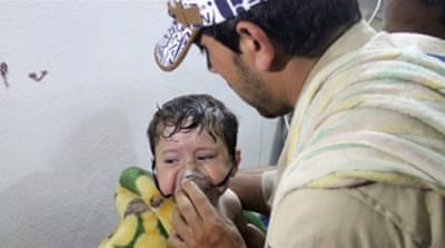 A Syrian kid receives treatment at a field hospital following a suspected chlorine gas attack [GETTY]