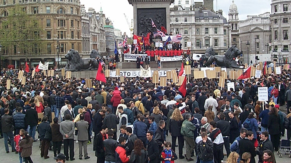 As news of massacres and rapes reached London, Kosovars took to the streets to protest, calling on the world to help their families back home [Besim Gerguri]