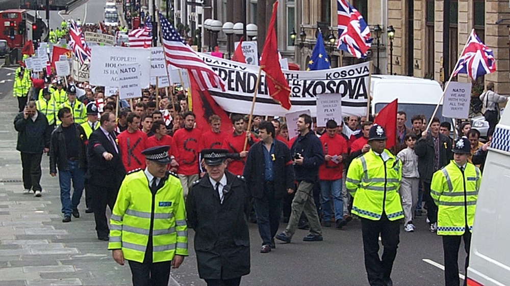 As news of massacres and rapes reached London, Kosovars took to the streets to protest, calling on the world to help their families back home [Besim Gerguri]