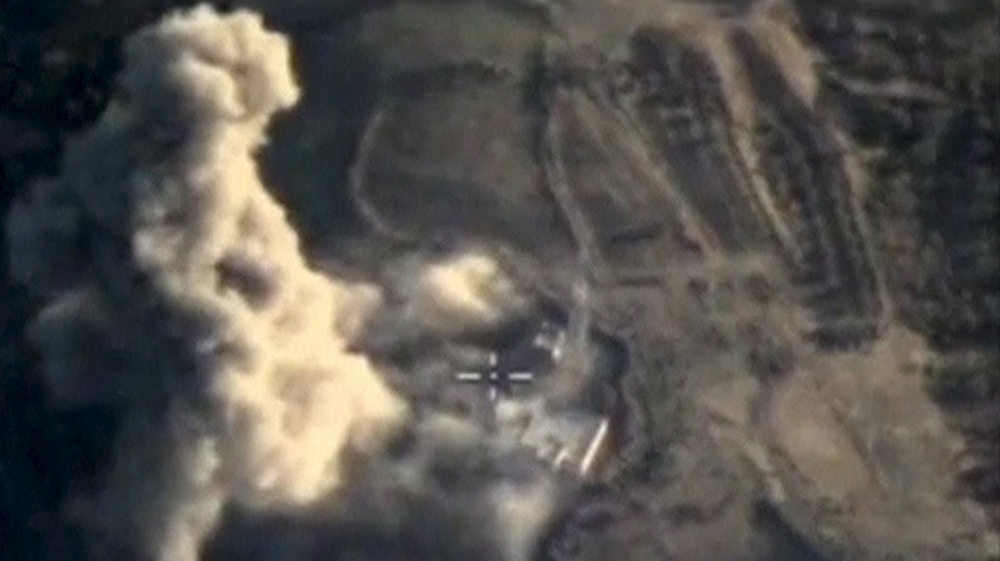 Frame grab taken from Russia''s Defence Ministry footage shows explosion after airstrikes carried out by Russian air force in Idlib province, Syria
