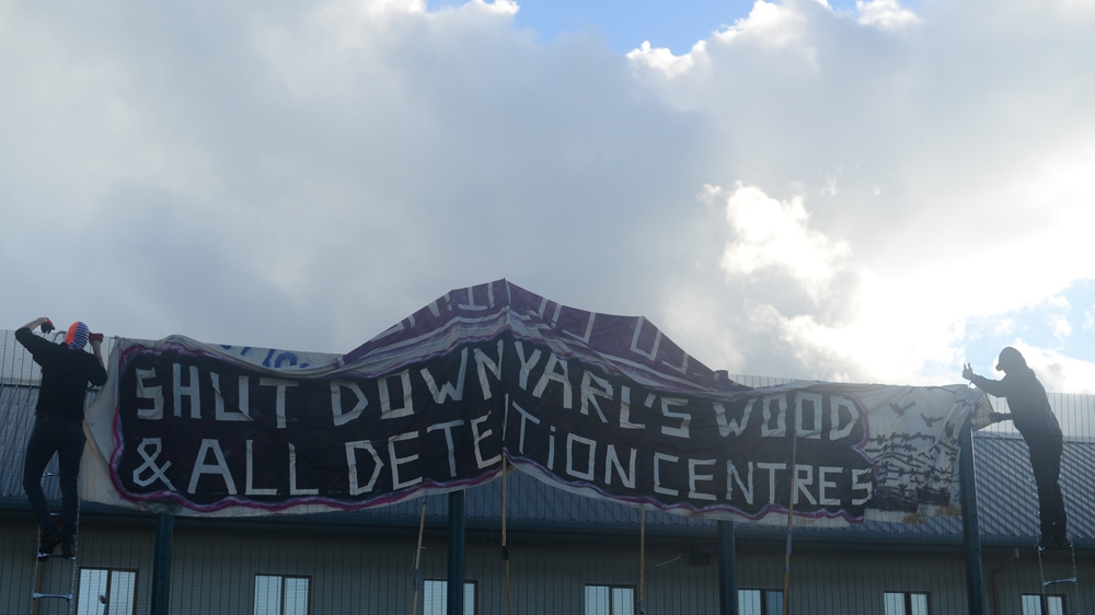 Demonstrators, including a number of asylum seekers and refugees, travelled from as far as Glasgow to participate in the protest [Lydia Noon/Al Jazeera]