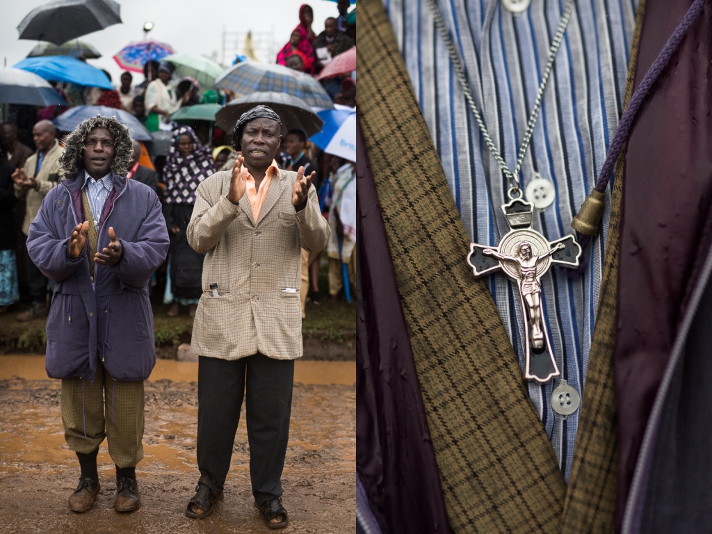 Juvenales Osumo, preacher, and John Tonda [Roopa Gogineni and Trevor Snapp/Al Jazeera]