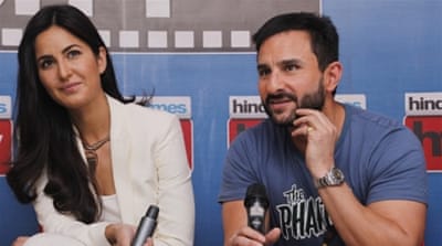 Bollywood actors Saif Ali Khan and Katrina Kaif during an interview for the promotion of their movie Phantom in New Delhi, India [Getty]