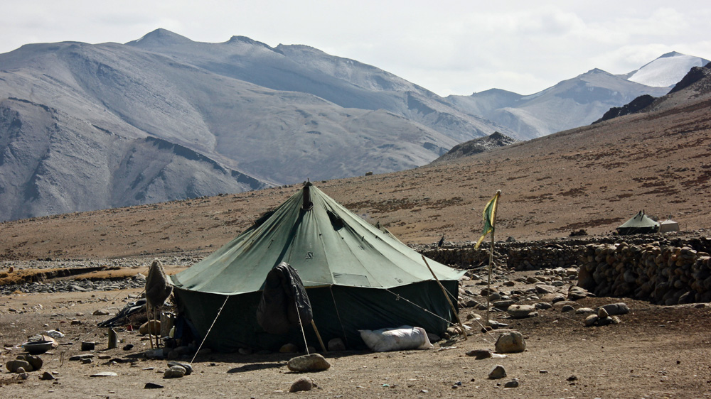 The nomads relocate eight to ten times a year and live in robos, or tents, sometimes made from yak wool [Augusta Thomson/Al Jazeera]