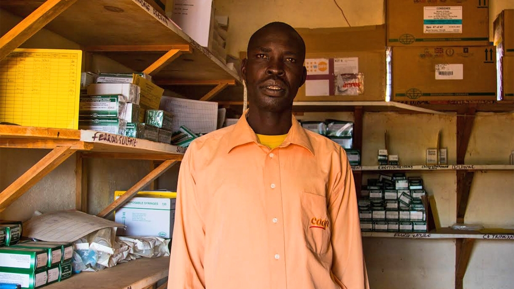 Pharmaceutical assistant at the Marial Bai clinic, Simon Kauc, said the it is short of medication [Caitlin McGee/Al Jazeera] 