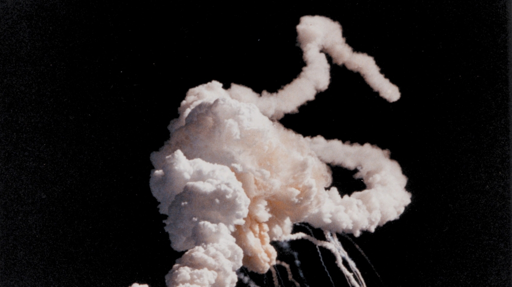 NASA photo of the Space Shuttle Challenger exploding soon after launch from the Kennedy Space Center
