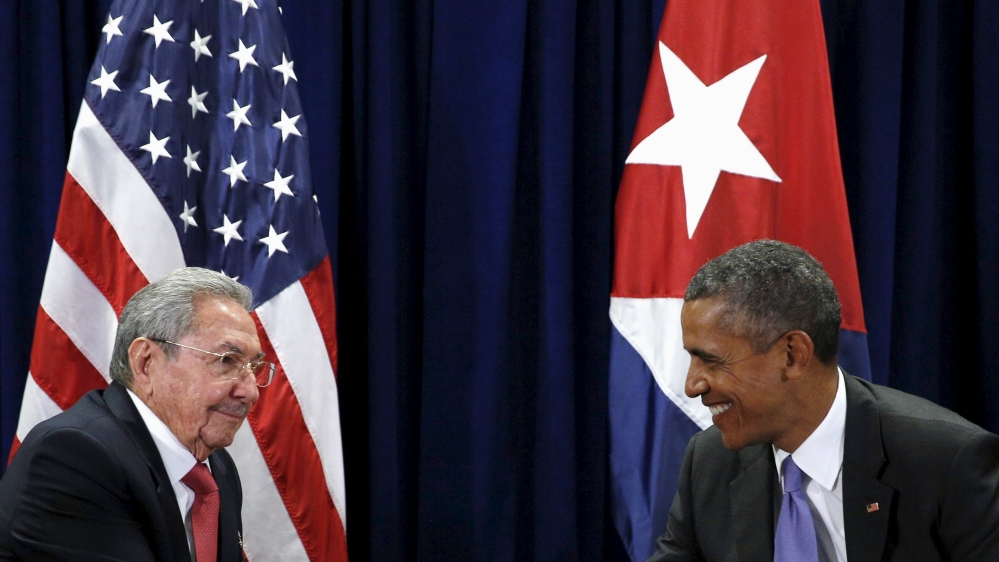U.S. President Barack Obama and Cuban President Raul Castro meet at the United Nations General Assembly in New York