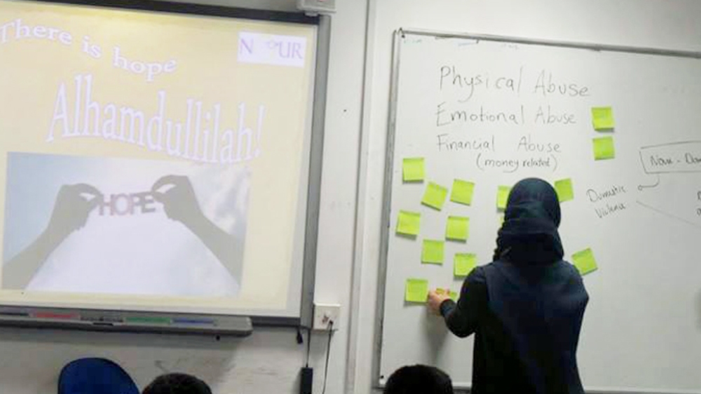 A free empowerment workshop with Nour's counsellors helps women redevelop their self-esteem and confidence [Image courtesy of the Nour charity]