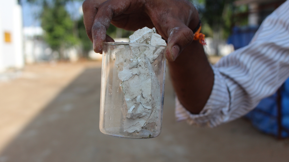 
The small amount of solid waste that comes from the treatment of effluents is sent to cement factories to use as a substitute for flyash [Sandhya Ravishankar/Al Jazeera]
