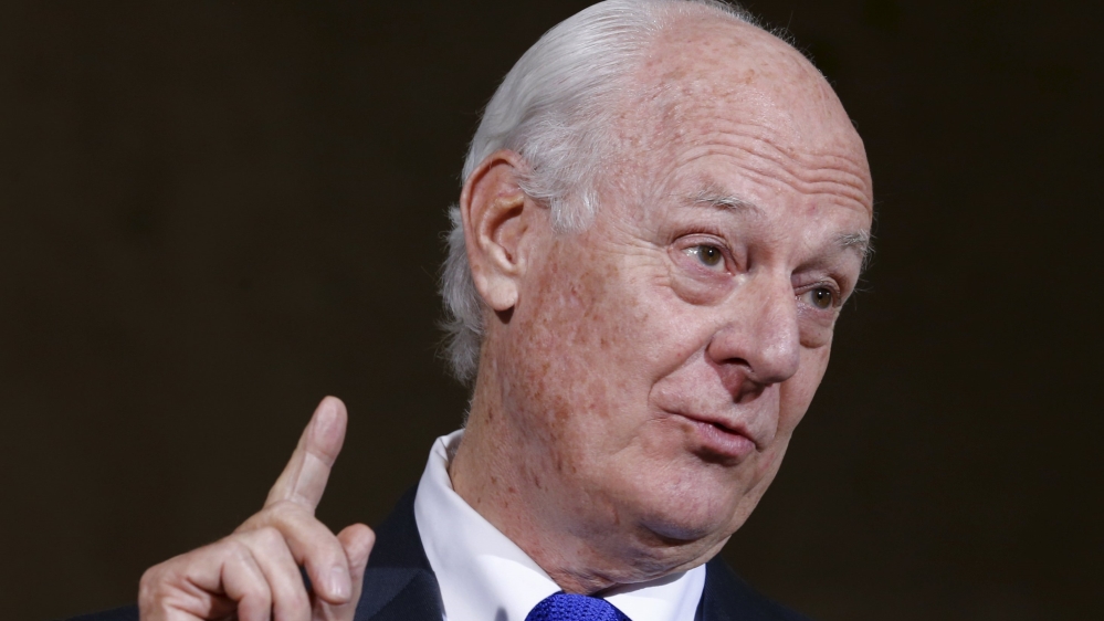 UN mediator de Mistura attends a news conference after a round of meetings during Syria Peace talks in Geneva