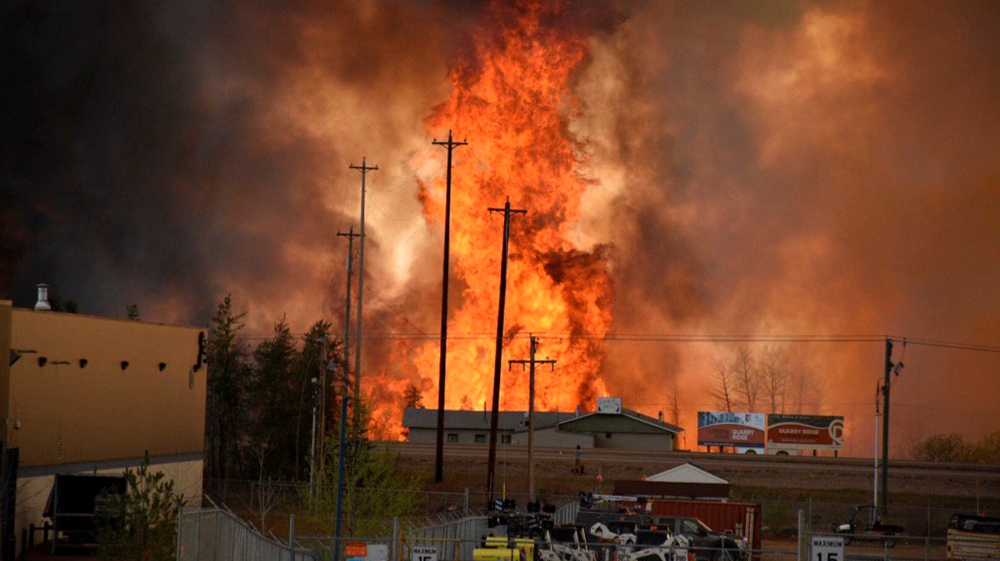 Flames rise in Industrial area south Fort McMurray Alberta Canada
