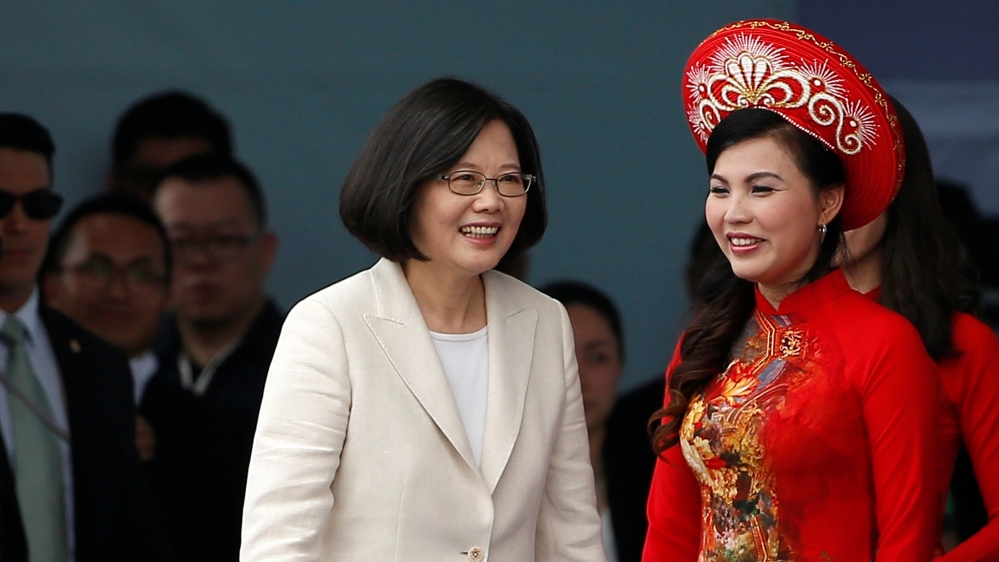 Taiwan’s President Tsai Ing-wen walks past an attendant during an inauguration ceremony in Taipei