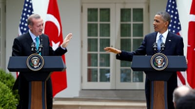 FILE PHOTO - U.S. President Obama and Turkish Prime Minister Erdogan hold joint news conference at the White House in Washington