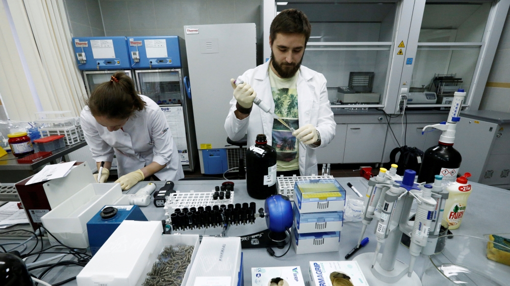 Technicians Podolsky and Bochkaryova work at Russian anti-doping laboratory in Moscow