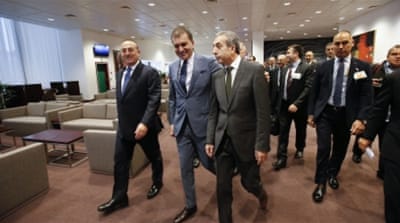 The Turkish delegation led by Foreign Minister Mevlut Cavusoglu arrives at EU-Turkey accession intergovernmental conference in Brussels [EPA]