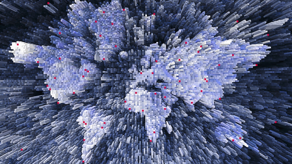 High angle blurred view of pillars in world map shape