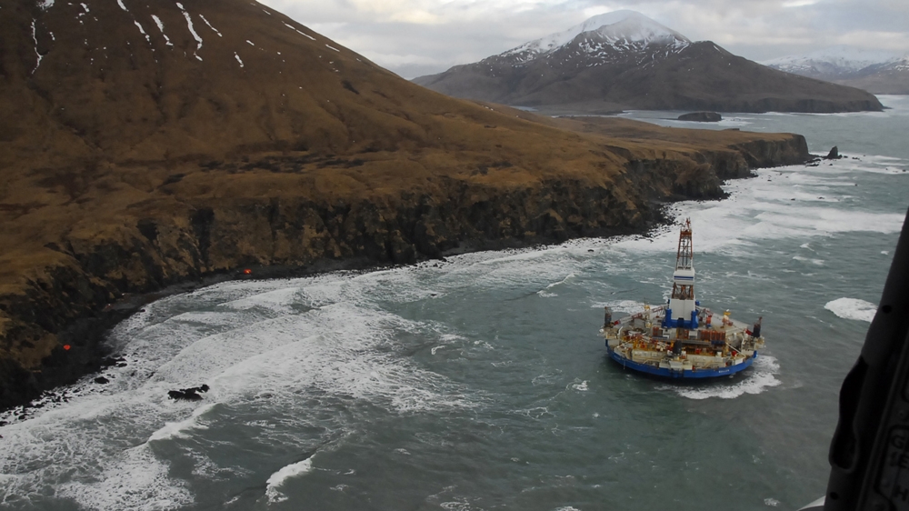 The drilling unit Kulluk sits grounded 64 kilometres southwest of Kodiak City, Alaska [US Coast Guard/Petty Officer 2nd Class Zachary Painter/Handout/Reuters]
