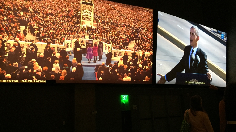 An exhibit on the inauguration of President Barack Obama shown on display at the National Museum of African American History [Dalia Hatuqa/Al Jazeera]