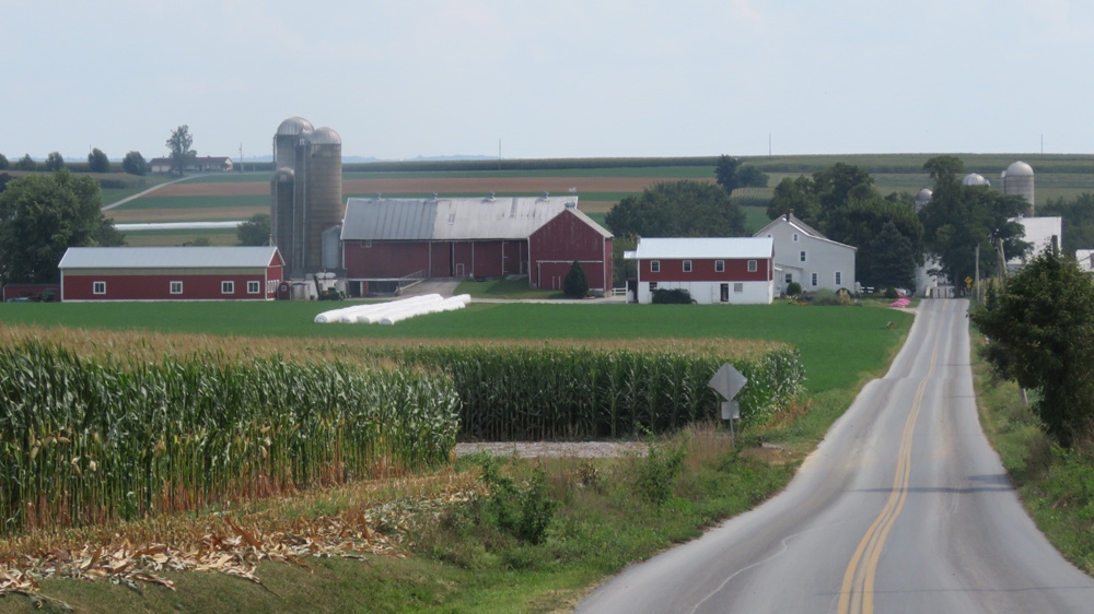 A traditional Amish farm house sits among the corn fields in the village of Intercourse, in Lancaster County [Jessica Sarhan/Al Jazeera]