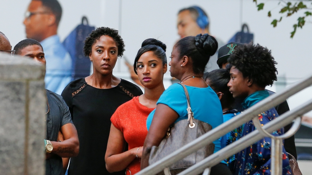 Family members of Keith Scott assemble near a press conference, held after protests against the police shooting of Scott, in Charlotte