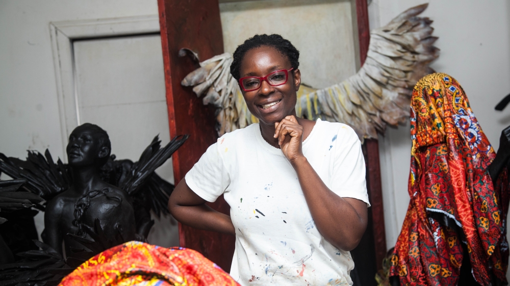 Peju Alatise in her studio [Adeola Olagunju/Al Jazeera] 
