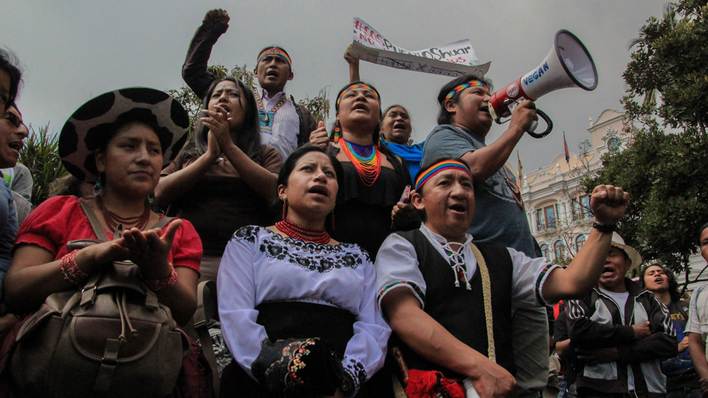  Solidarity protests with the Shuar struggle have flared up across the country  [Kato Muñoz/Al Jazeera]