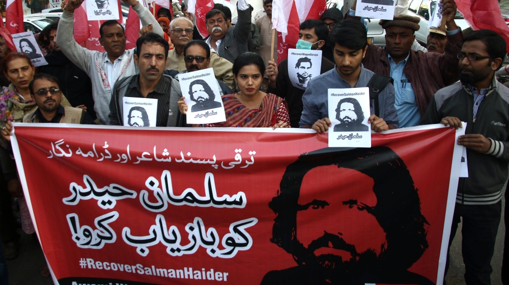 Human rights activists protest for the missing persons in Karachi