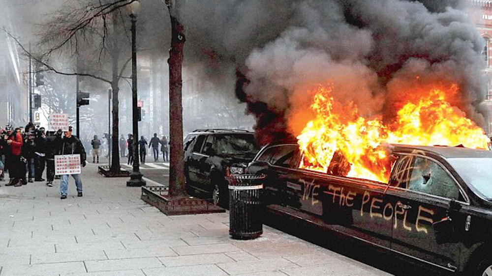 Limousine on fire dc protests