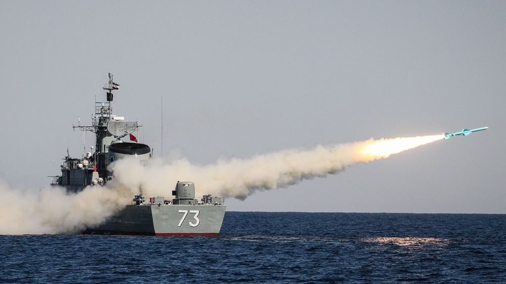 An Iranian vessel demonstrates the hardware it can carry at sea [Al Jazeera]