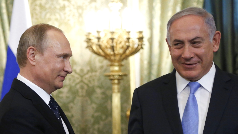 Russian President Putin welcomes Israeli Prime Minister Netanyahu during a meeting at the Kremlin in Moscow