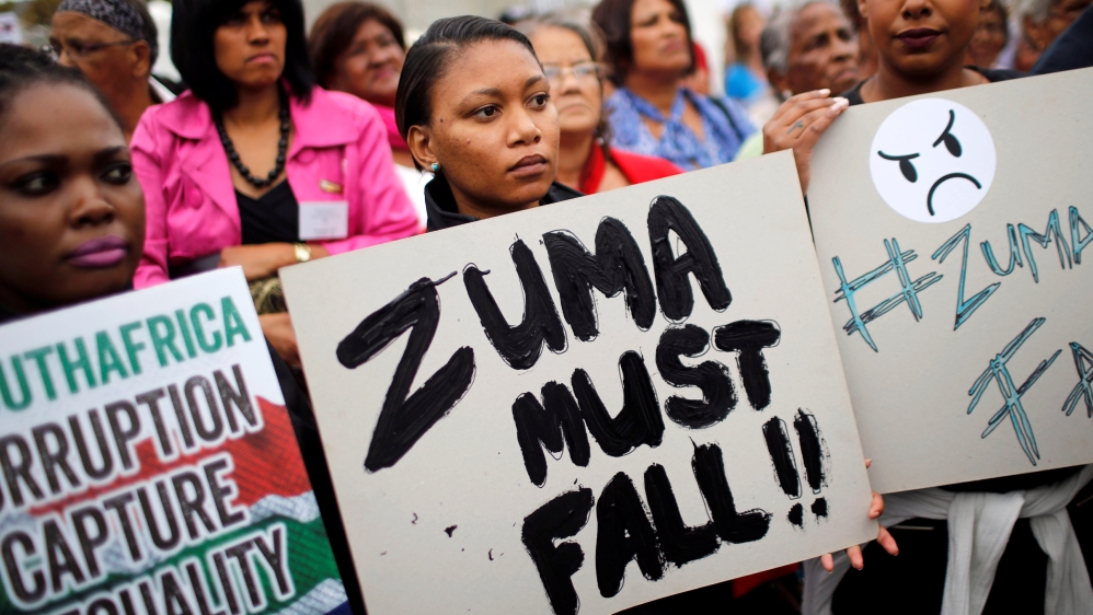 Demonstrators protest against South African President Jacob Zuma''s firing of Finance Minister Pravin Gordhan, outside Parliament in Cape Town