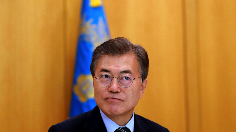 South Korean President Moon Jae-in looks on during Reuters interview in Seoul