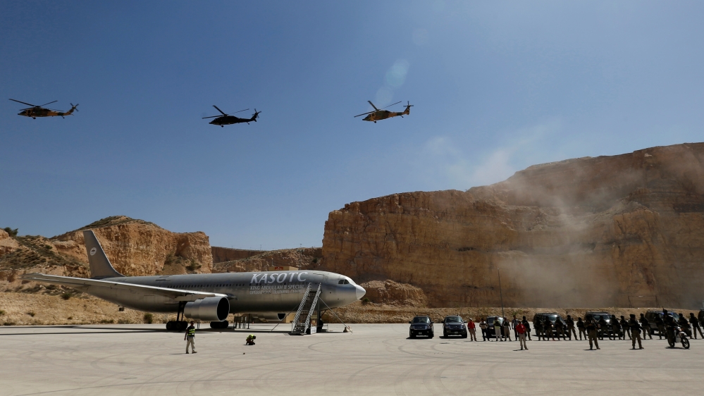 Jordanian soldiers demonstrate their skills during the opening ceremony of eighth annual Warrior Competition at the KASOTC in Amman