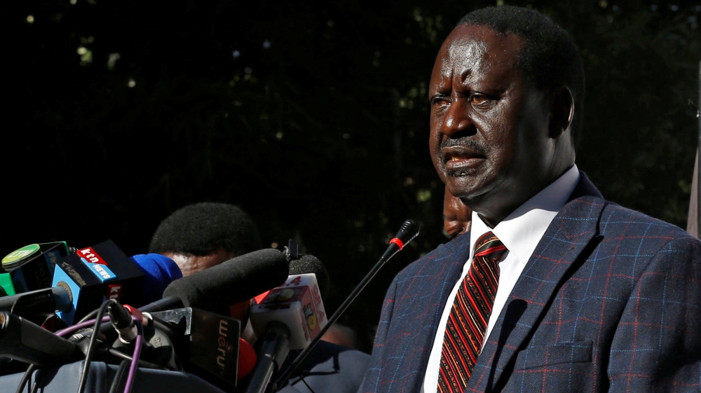 Opposition leader Raila Odinga speaks during a news conference at the offices of the National Super Alliance coalition in Nairobi